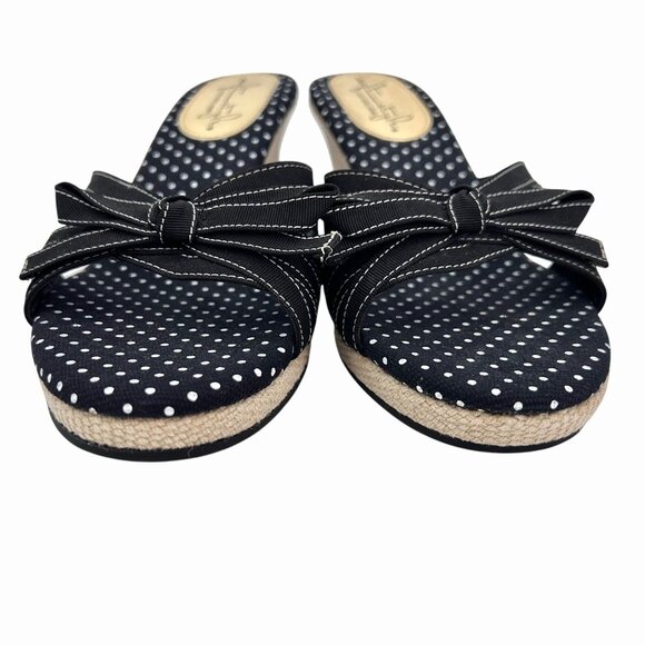 NWOT HUSH PUPPIES SOFT STYLES NAVY BLUE WHITE POLKA DOT WEDGE SANDALS 7.5 - Picture 7 of 9